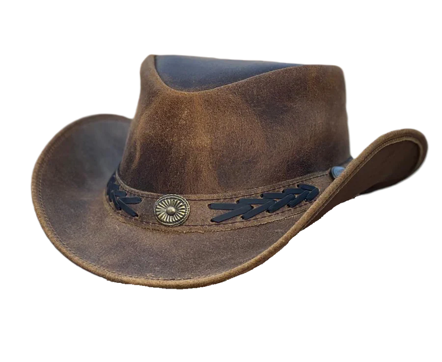 Hazy Blue Kids Real Leather Australian Western Cowboy Bush Hat - Troy - Just £16.99! Shop now at Warwickshire Clothing.