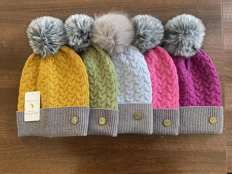 House of Tweed Womens Two Tone Cable Knit Bobble Hats - Just £12.99! Shop now at Warwickshire Clothing.