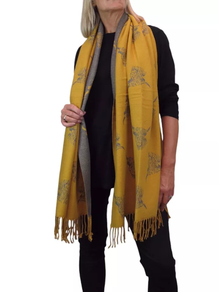 House of Tweed Reversible Highland Cow Print Scarf - Just £14.99! Shop now at Warwickshire Clothing.