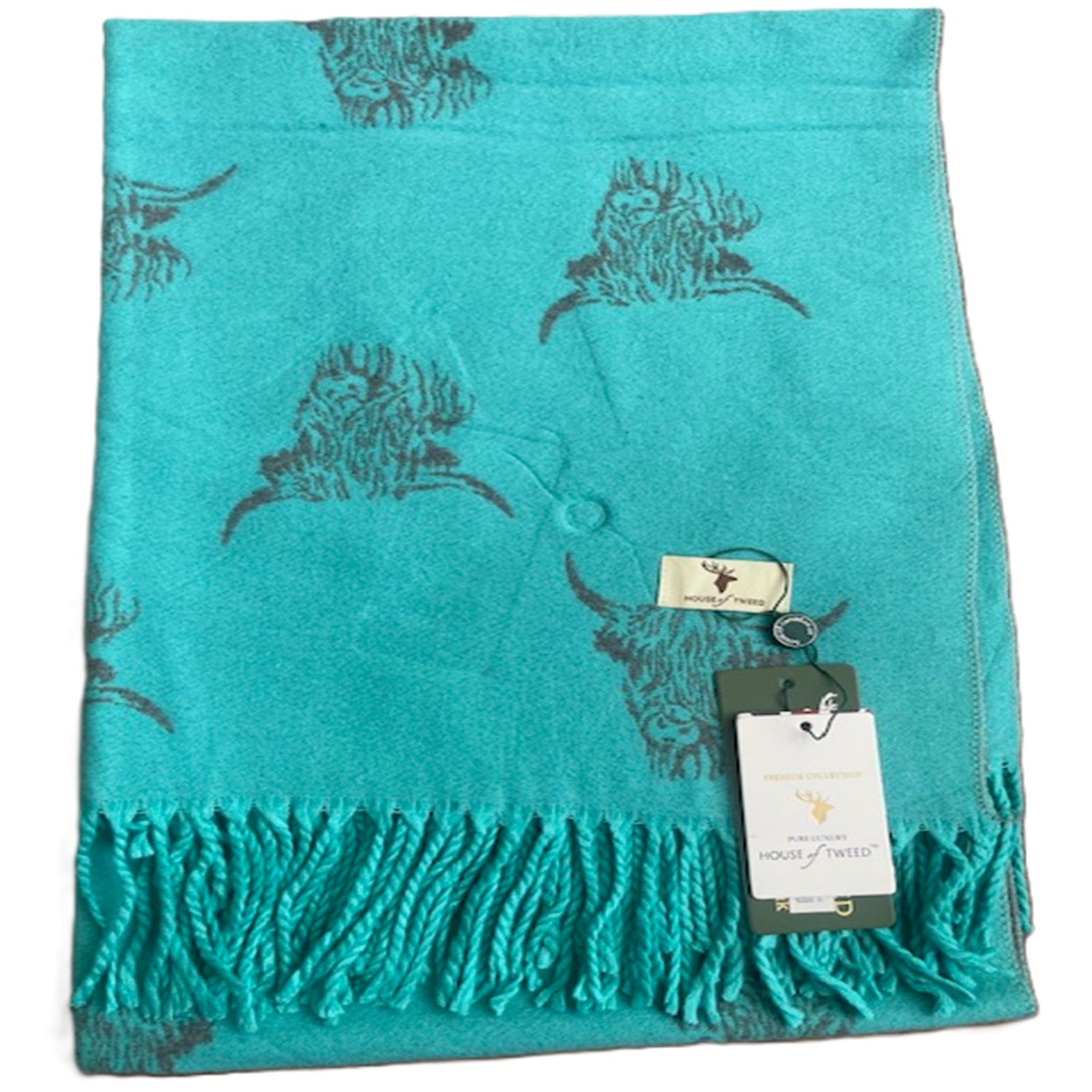 House of Tweed Reversible Highland Cow Print Scarf - Just £14.99! Shop now at Warwickshire Clothing.