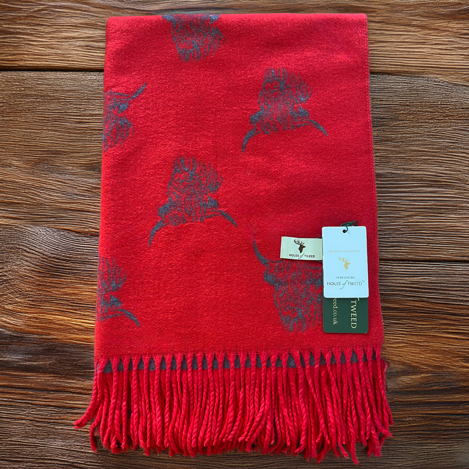 House of Tweed Reversible Highland Cow Print Scarf - Just £14.99! Shop now at Warwickshire Clothing.