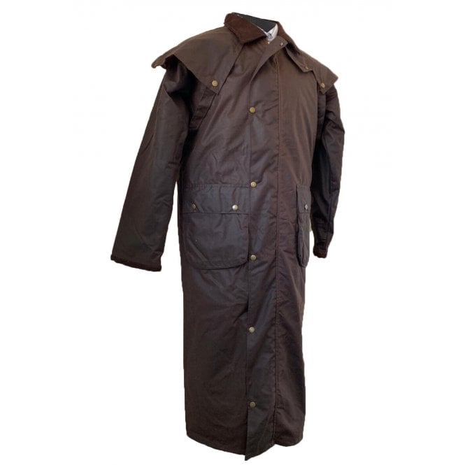 Hazy Blue Stockmans Long Full Length Waterproof Wax Jacket - Just £79.99! Shop now at Warwickshire Clothing.