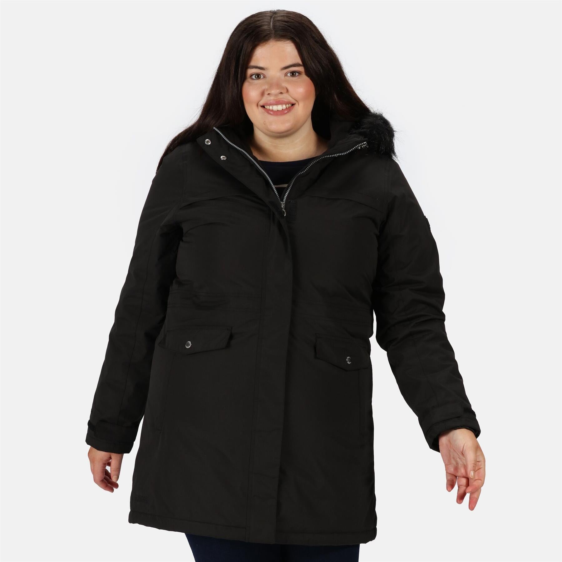 Women's serleena fur trimmed clearance waterproof insulated jacket black