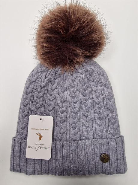 House of Tweed Luxury Plaited Ladies Bobble Pom Pom Beanie Hats - Just £12.99! Shop now at Warwickshire Clothing. 