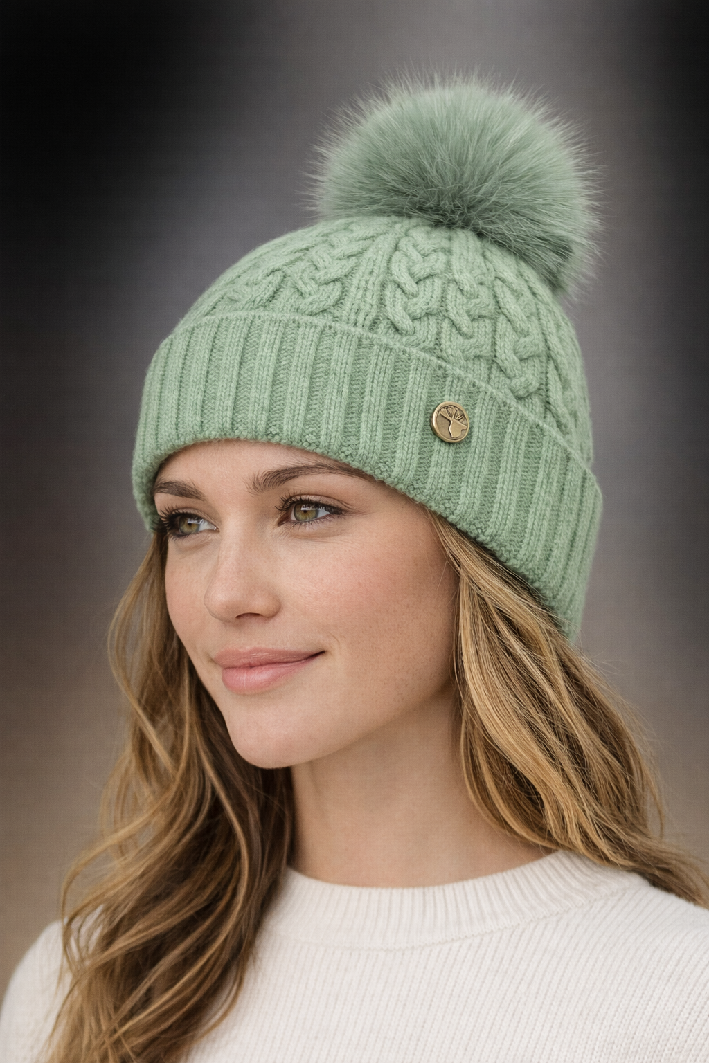 House of Tweed Luxury Plaited Ladies Bobble Pom Pom Beanie Hats