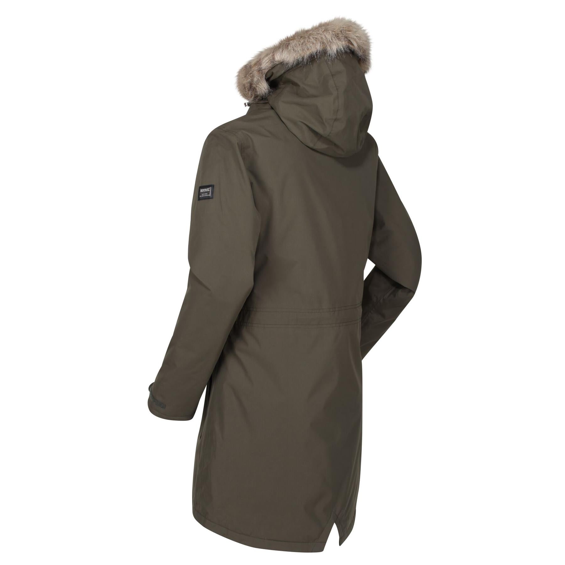 Regatta Womens Serleena II Waterproof Insulated Fur Trim Hooded Parka Jacket Dark Khaki 8