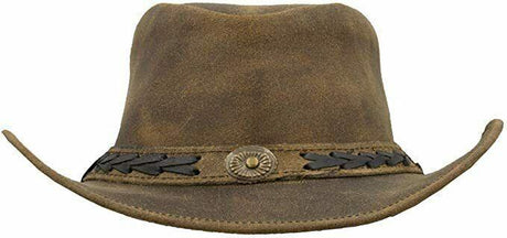 Hazy Blue Unisex Cowboy Distressed Leather Hat - Detroit - Just £17.99! Shop now at Warwickshire Clothing. 