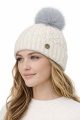 House of Tweed Luxury Plaited Ladies Bobble Pom Pom Beanie Hats