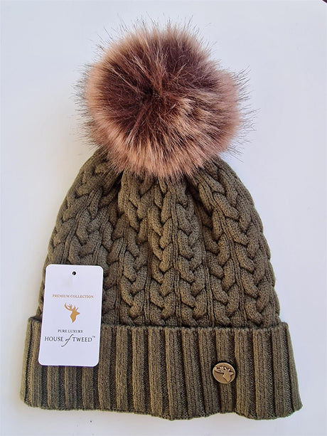 House of Tweed Luxury Plaited Ladies Bobble Pom Pom Beanie Hats - Just £12.99! Shop now at Warwickshire Clothing. 