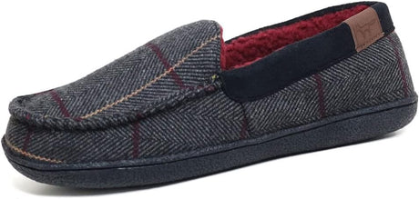 JO & JOE Men's Navy Blue Tweed Warm Lined Moccasin Slippers - Just £19.99! Shop now at Warwickshire Clothing. 