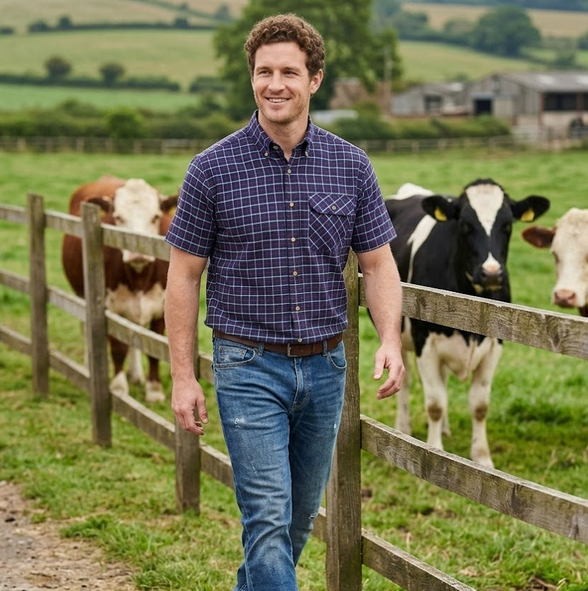 Country Classics Mens Short Sleeve Check Shirt - Fontwell Navy