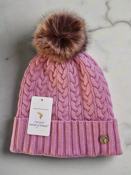 House of Tweed Luxury Plaited Ladies Bobble Pom Pom Beanie Hats - Just £12.99! Shop now at Warwickshire Clothing. 