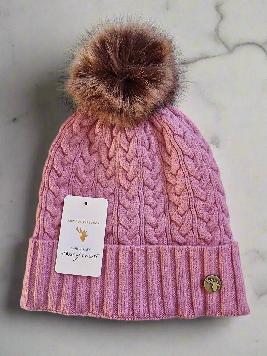 House of Tweed Luxury Plaited Ladies Bobble Pom Pom Beanie Hats Warwickshire Clothing