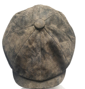 Genuine Eureka Stockade Men's 8-Piece Distressed Leather Newsboy Cap - Olive - Just £27.99! Shop now at Warwickshire Clothing. 