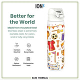 Leak Proof Slim Thermal Steel Water Bottle, Insulated, Football, 500ml (17oz)