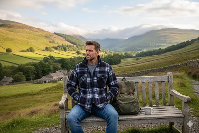 Hazy Blue Mens Baxter Sherpa Lumberjack Fleece Shirt