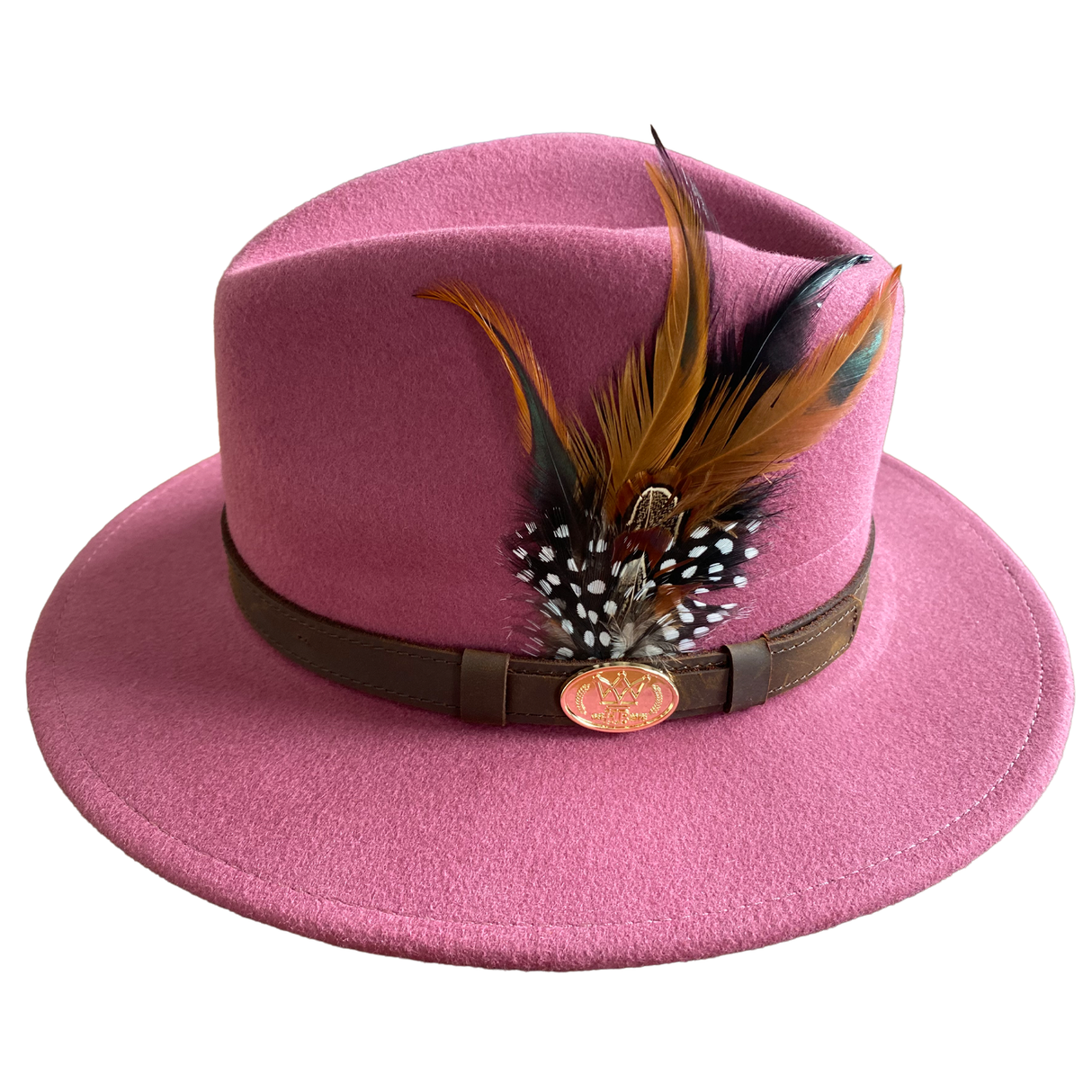 Hazy Blue Wide Brim Wool Felt Fedora with Pheasant Feather Band