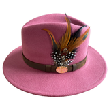 Hazy Blue Wide Brim Wool Felt Fedora with Pheasant Feather Band