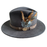 Hazy Blue Wide Brim Wool Felt Fedora with Pheasant Feather Band