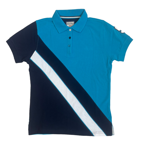 Hazy Blue Women's Striped Polo Shirt with Number 5 Detail - Just £14.99! Shop now at Warwickshire Clothing. 