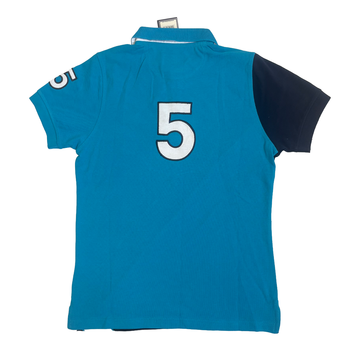 Hazy Blue Women's Striped Polo Shirt with Number 5 Detail - Just £14.99! Shop now at Warwickshire Clothing. 