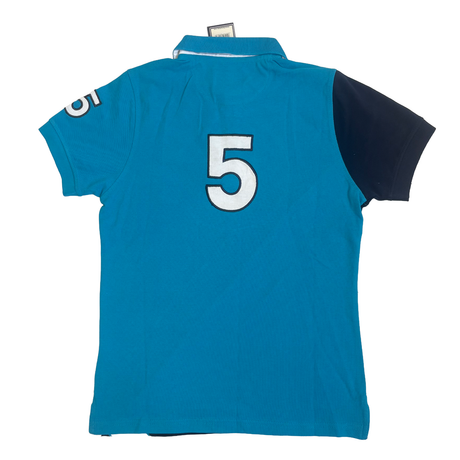 Hazy Blue Women's Striped Polo Shirt with Number 5 Detail - Just £14.99! Shop now at Warwickshire Clothing. 