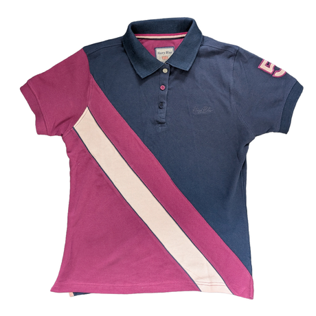Hazy Blue Women's Striped Polo Shirt with Number 5 Detail - Just £14.99! Shop now at Warwickshire Clothing. 
