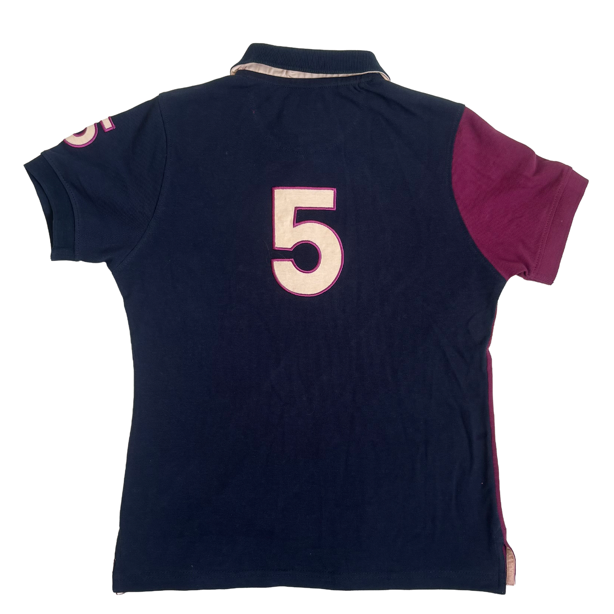 Hazy Blue Women's Striped Polo Shirt with Number 5 Detail - Just £14.99! Shop now at Warwickshire Clothing. 