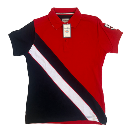 Hazy Blue Women's Striped Polo Shirt with Number 5 Detail - Just £14.99! Shop now at Warwickshire Clothing. 