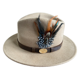 Hazy Blue Wide Brim Wool Felt Fedora with Pheasant Feather Band