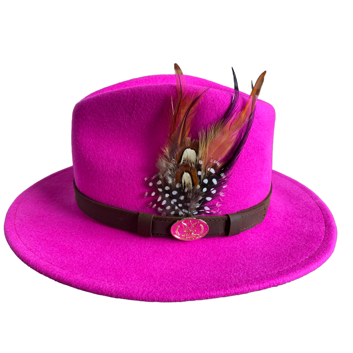 Hazy Blue Wide Brim Wool Felt Fedora with Pheasant Feather Band