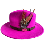 Hazy Blue Wide Brim Wool Felt Fedora with Pheasant Feather Band