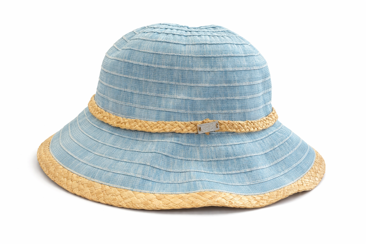 Ladies bucket hat with straw trim