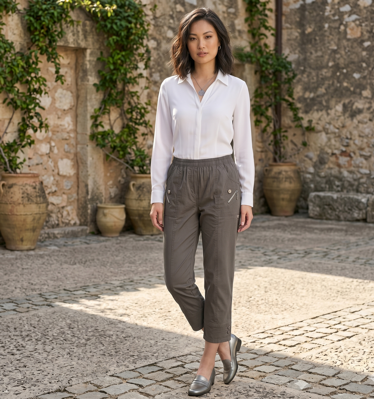 Cherry Berry Womens Stretch Crop Trousers