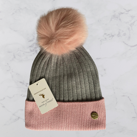 House of Tweed Luxury Striped Ladies Pom Pom Bobble Beanie Hats - Just £12.99! Shop now at Warwickshire Clothing. 