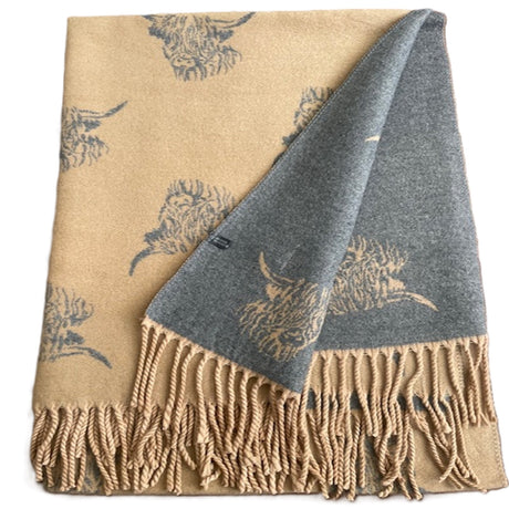 House of Tweed Reversible Highland Cow Print Scarf - Just £14.99! Shop now at Warwickshire Clothing. 