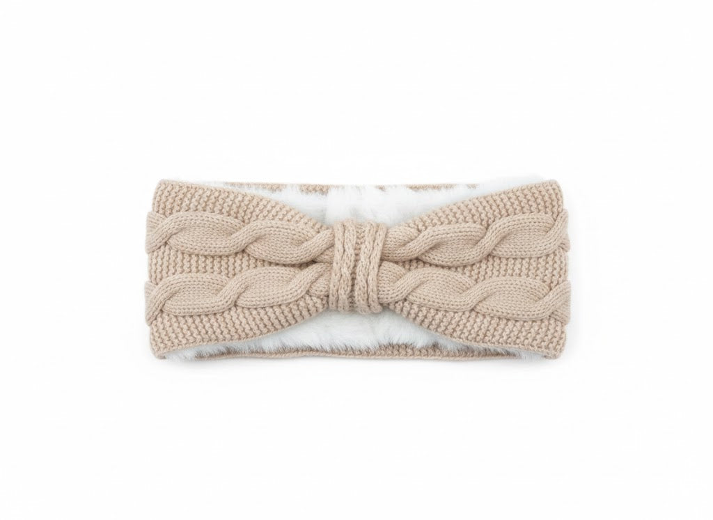 Ladies Chunky Knitted Headband with Faux Fur Lining