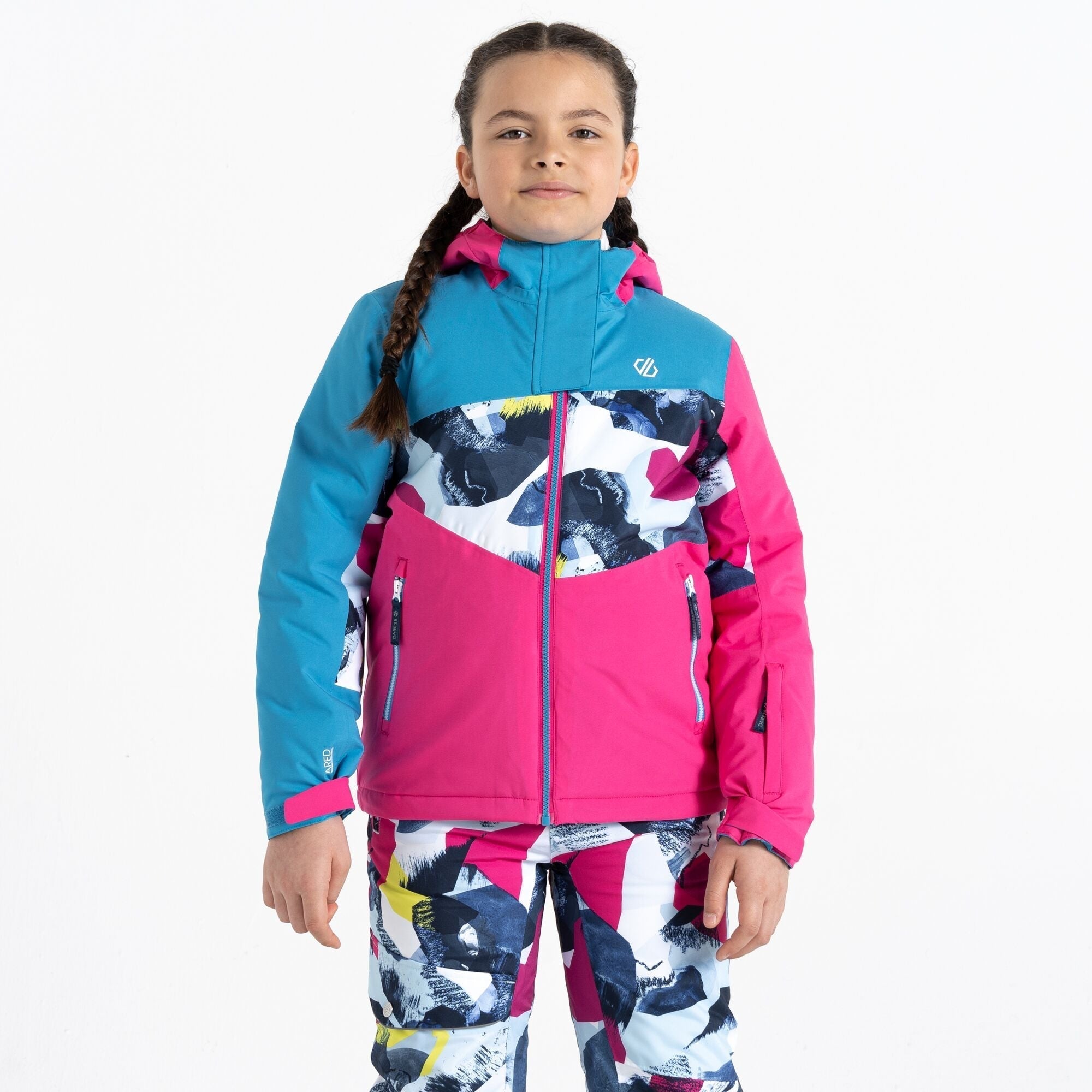 Dare2B Kids Humour II Ski Jacket Blue Pink Mountain Print Warwickshire Clothing
