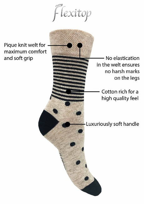 Flexitop Socks 3 Pack Bamboo Socks - Grey Pink and Light Grey Hearts - Just £6.99! Shop now at Warwickshire Clothing. 