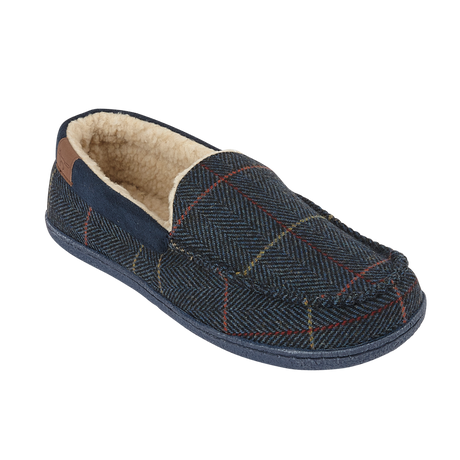 JO & JOE Men's Navy Blue Tweed Warm Lined Moccasin Slippers - Just £19.99! Shop now at Warwickshire Clothing. 