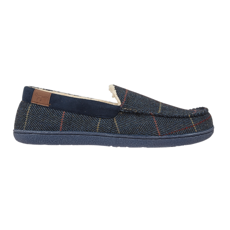 JO & JOE Men's Navy Blue Tweed Warm Lined Moccasin Slippers - Just £19.99! Shop now at Warwickshire Clothing. 