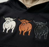 Hazy Blue Kids' Highland Cow Hoodie - Rustic Farm Animals - Henry