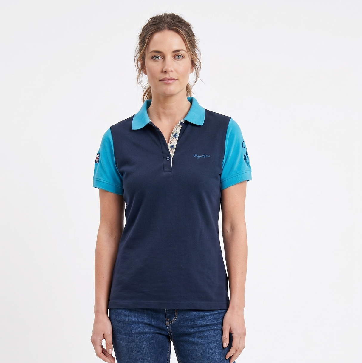 Hazy Blue Women's Plain Polo Shirt Mandy with Number 3 Detail