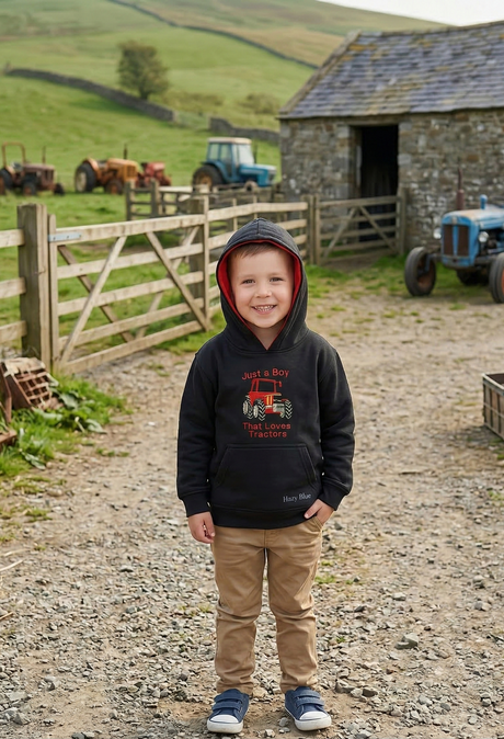 Hazy Blue Ryan Kids' Tractor Hoodie - "Just a Boy That Loves Tractors"