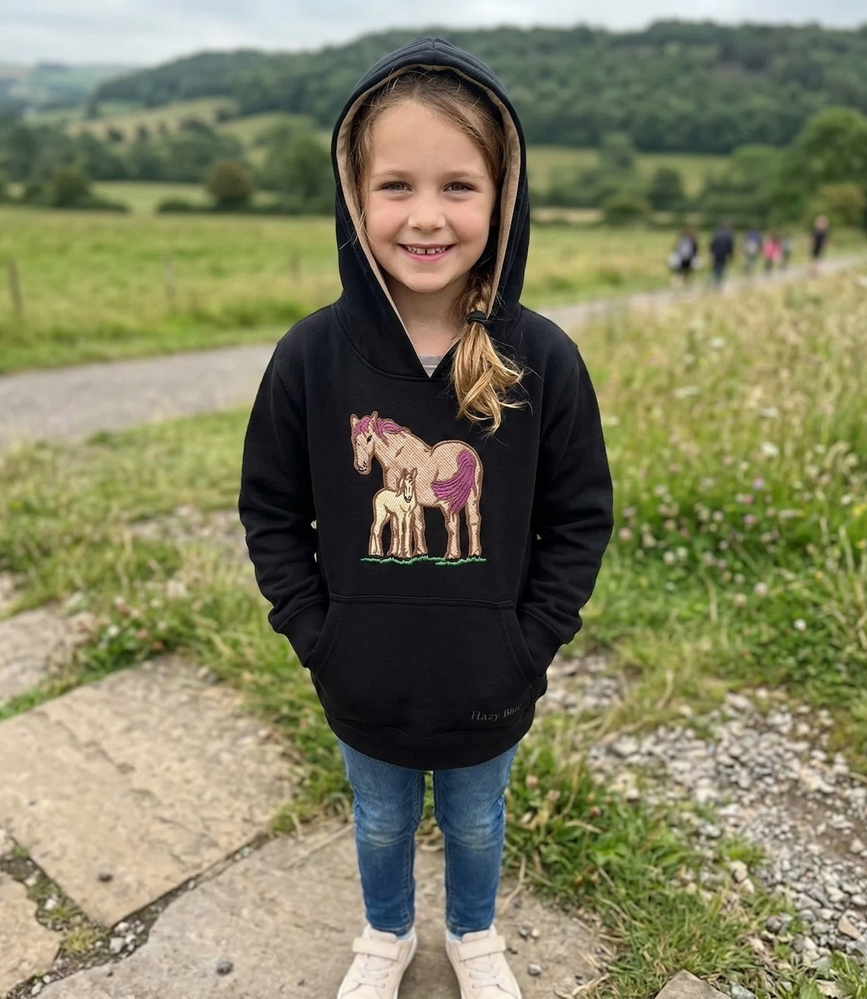 Hazy Blue Arabia Kids' Horse Hoodie - Mother & Foal Design