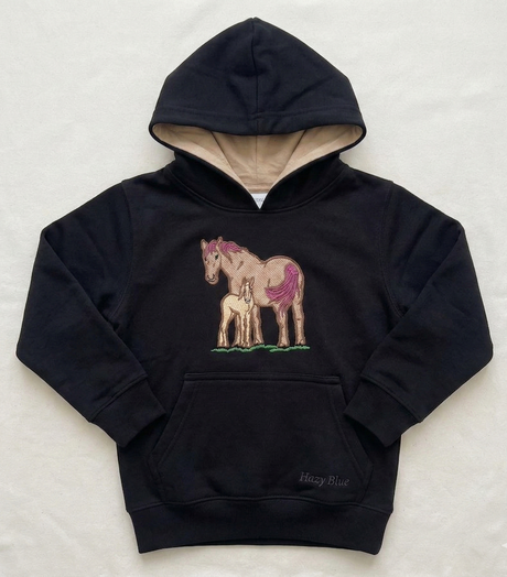 Hazy Blue Arabia Kids' Horse Hoodie - Mother & Foal Design
