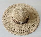 Women's Crushable Summer Sun Straw Beach Hat with Leopard Print Scarf