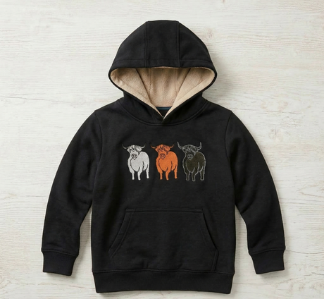 Hazy Blue Kids' Highland Cow Hoodie - Rustic Farm Animals - Henry