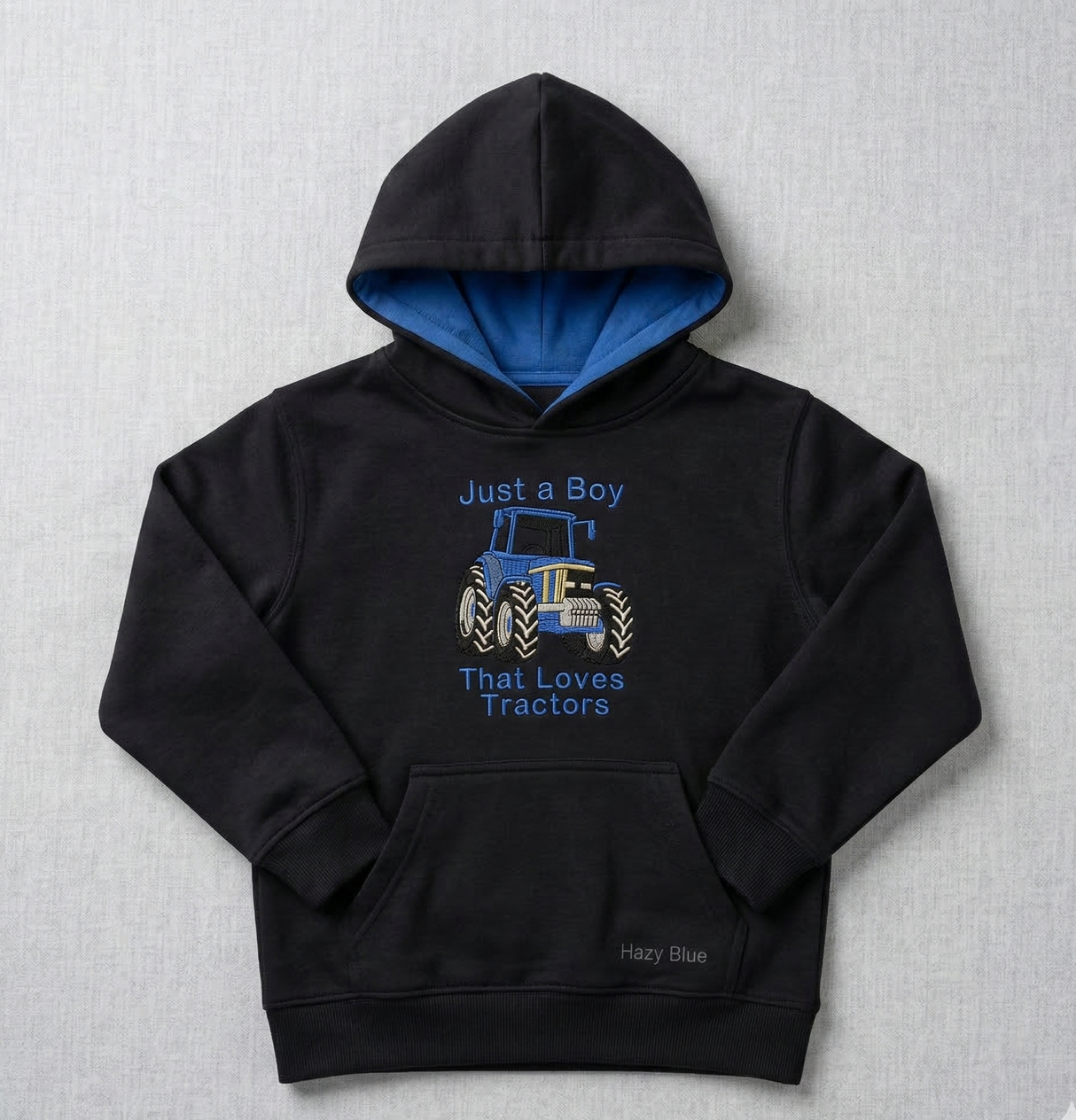 Hazy Blue Ryan Kids' Tractor Hoodie - "Just a Boy That Loves Tractors"