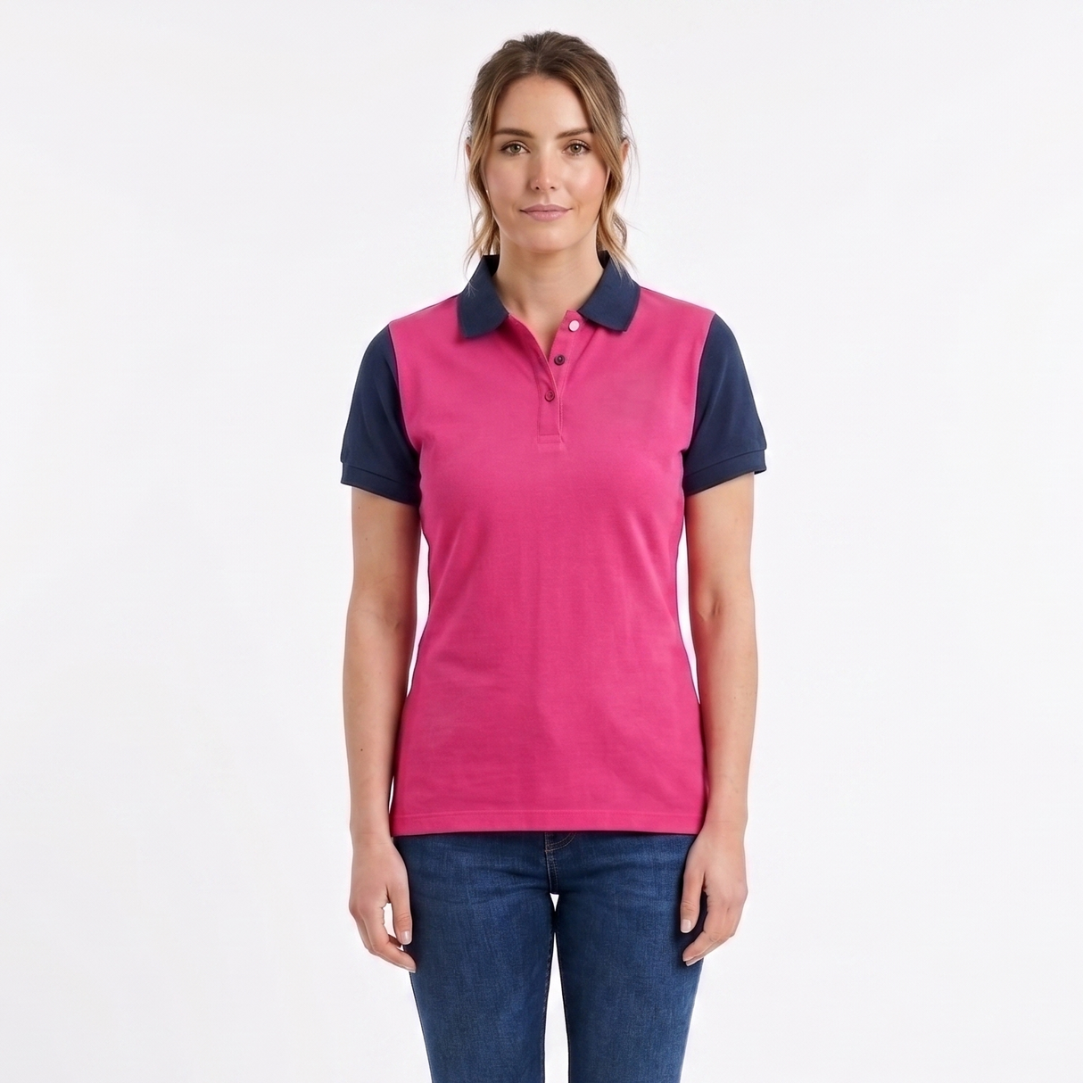 Hazy Blue Women's Plain Polo Shirt Mandy with Number 3 Detail